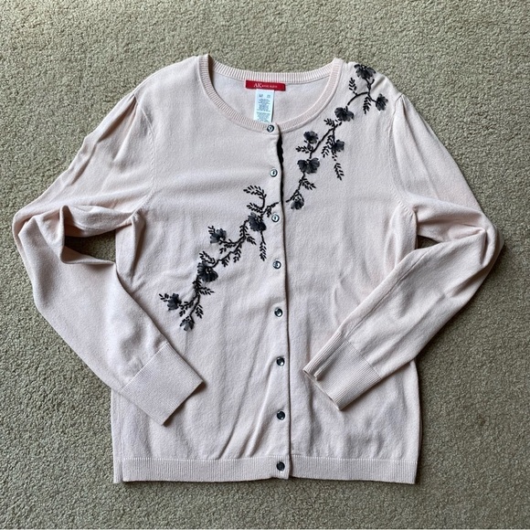 Anne Klein Sweater Set Cardigan Tank Top Pink Black Floral - Picture 1 of 10